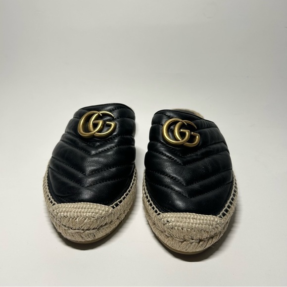 Gucci Nappa Matelasse GG Marmont Black Mules Espadrilles Size 37.5 - Picture 2 of 9